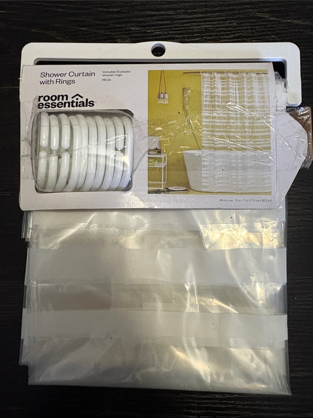 Room Essentials White Clear Striped Shower Curtain with Rings